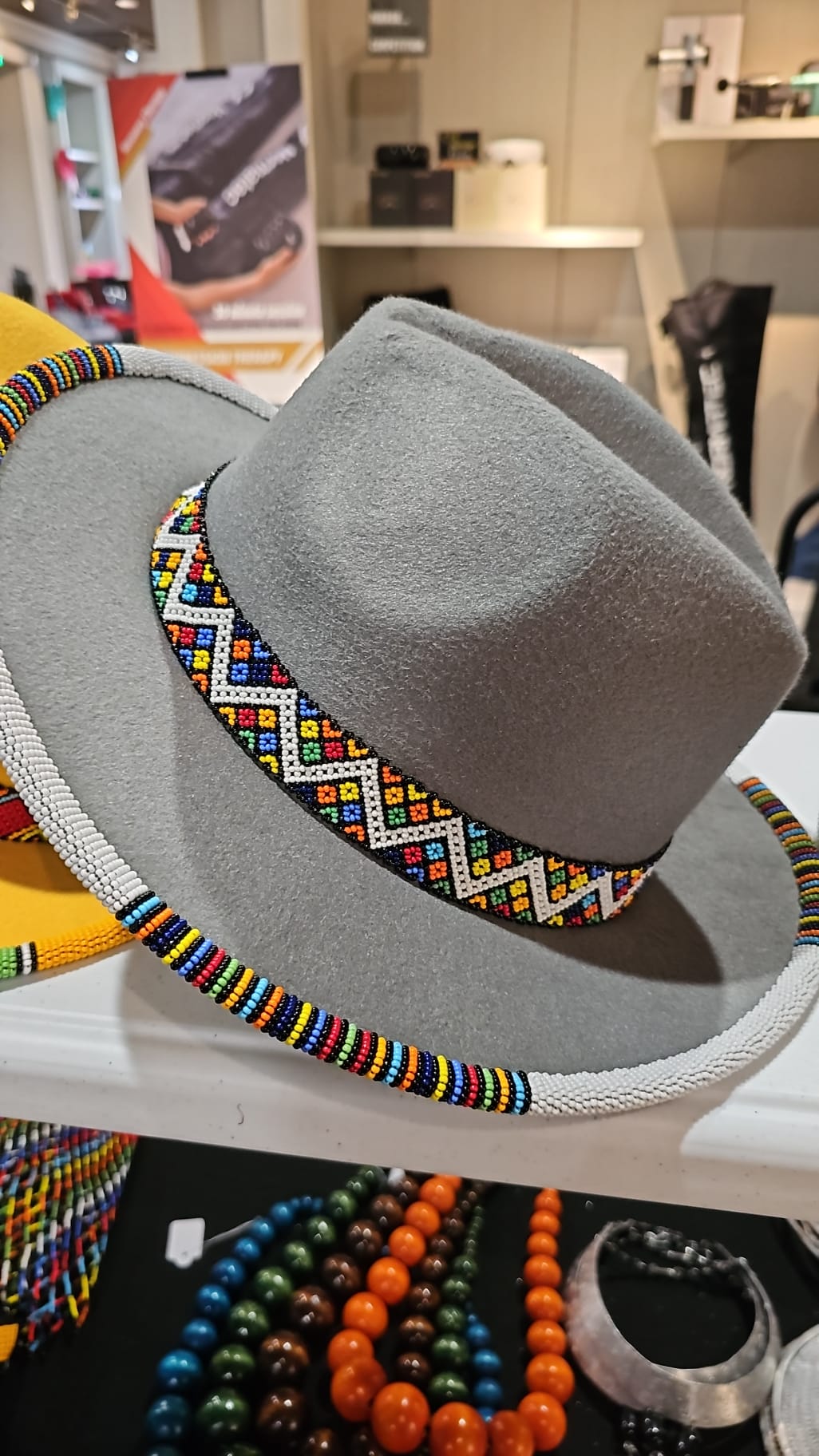 AATC HANDMADE BEADED GREY FEDORA HAT