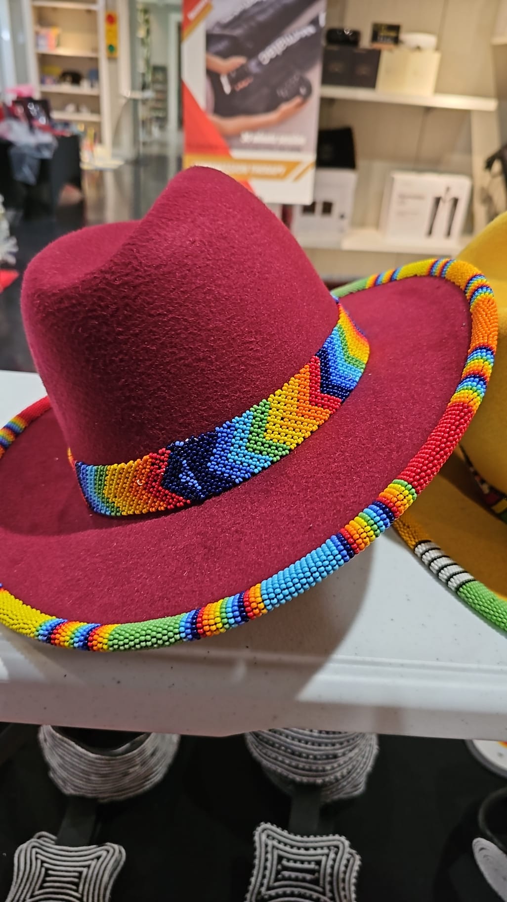 AATC HANDMADE BEADED MAROON FEDORA HAT