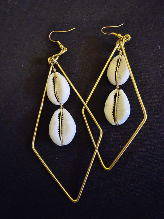 AATC Rhombus Brass Hoops with Hanging shells Earrings
