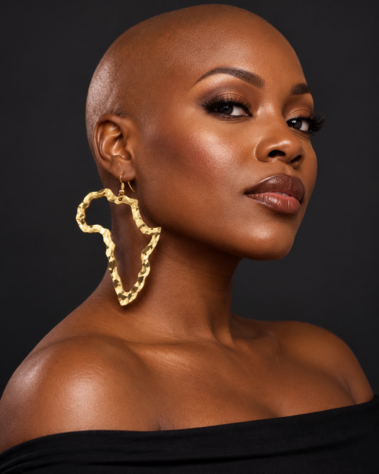 AI model styling image — AATC Brass African Hoop Earrings