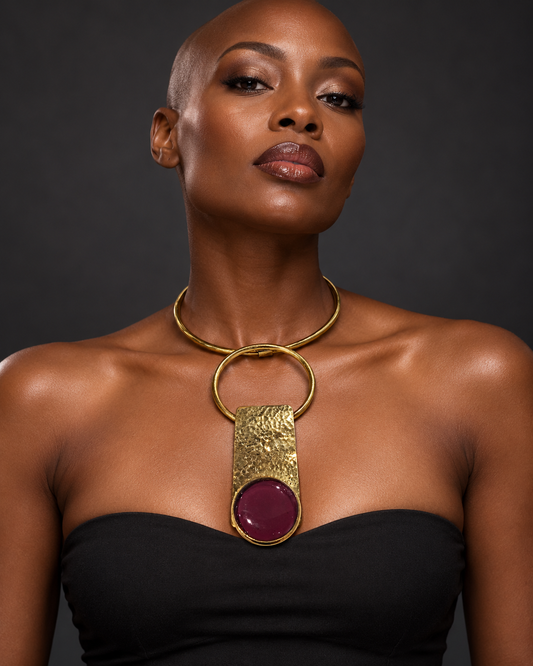 AI model styling image — AATC 2-Layer Round Neckpiece with a Red Pendant