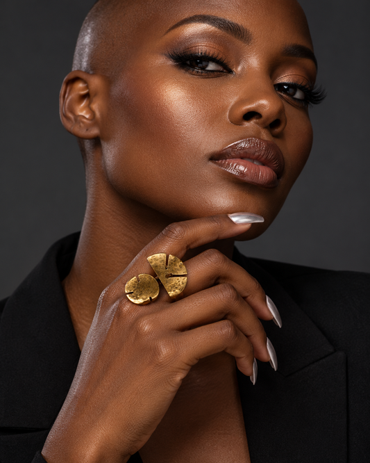 AI model styling image — AATC Adjustable Brass Statement Ring