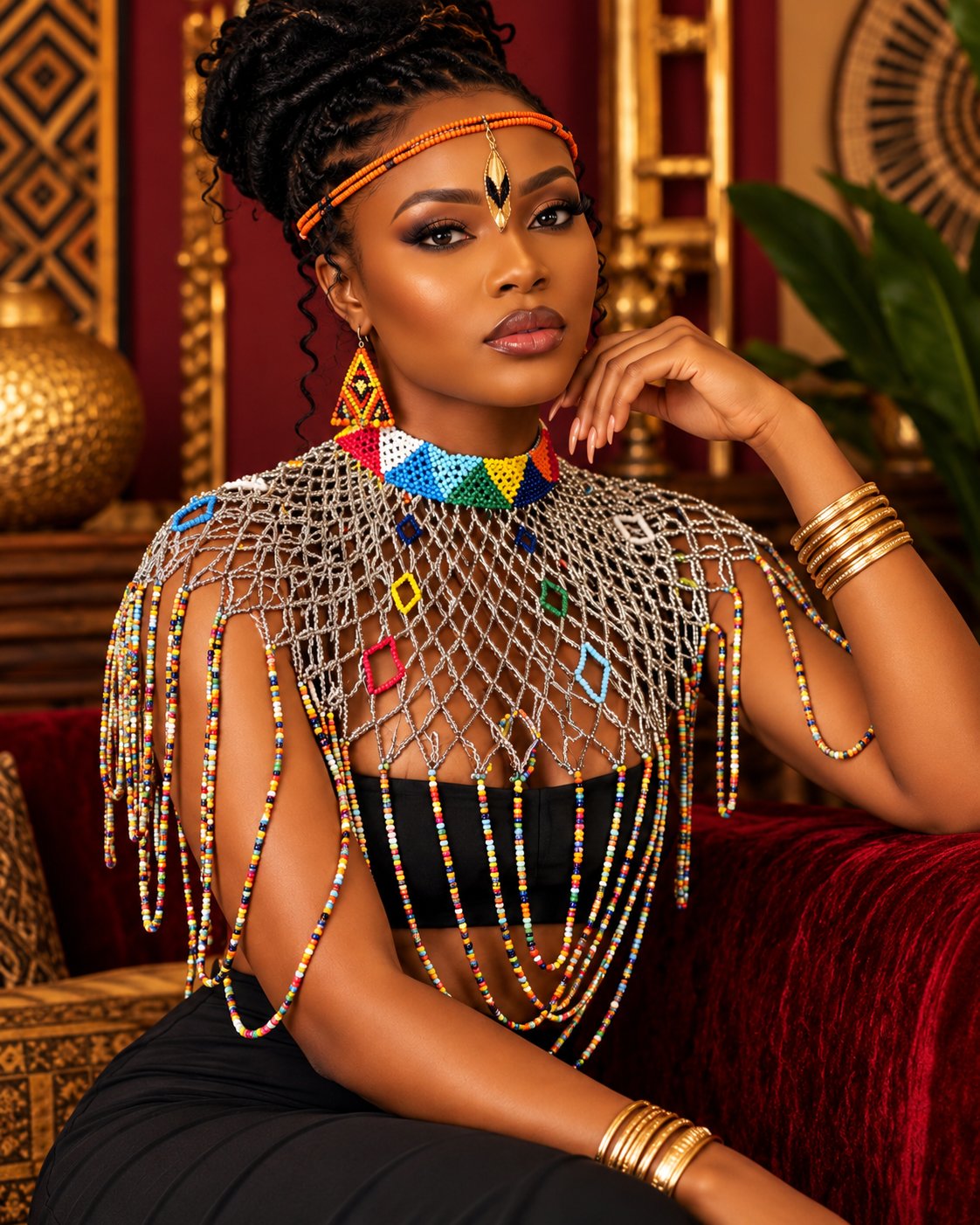 Atieno Beaded Statement Shoulder Cape — Silver - model shot 1
