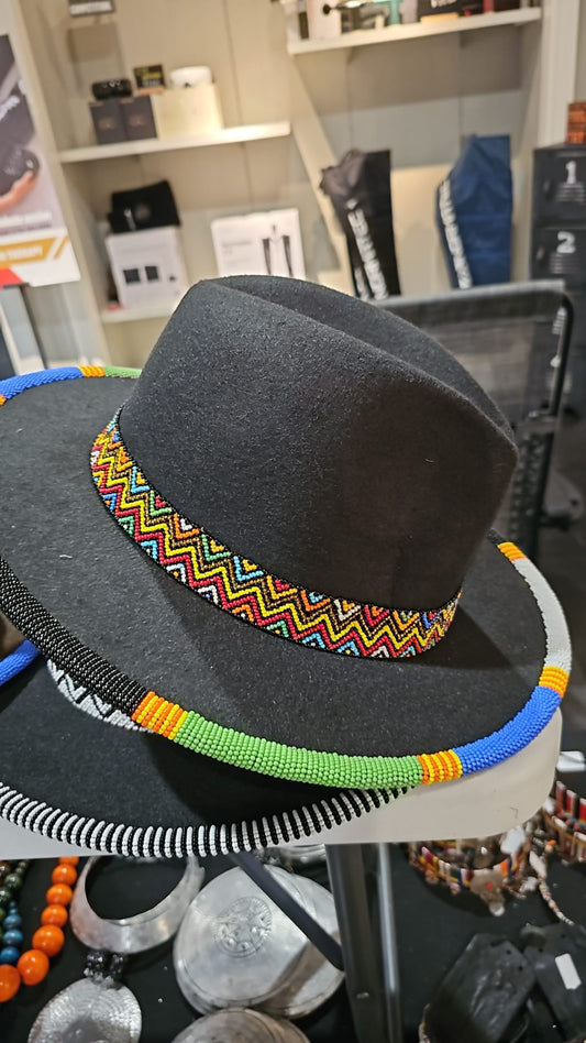 AATC HANDMADE BLACK BEADED FEDORA HAT