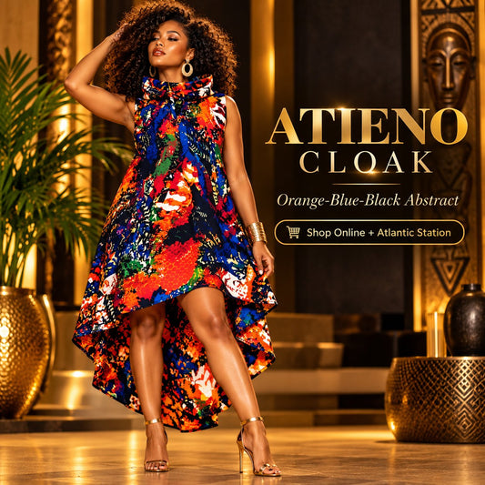 ATIENO CLOAK – Orange-Blue-Black Abstract