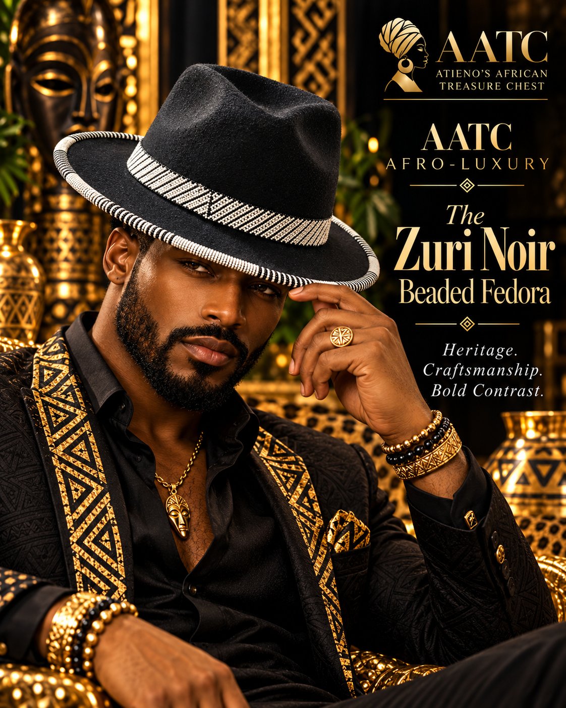 The Zuri Noir Beaded Fedora